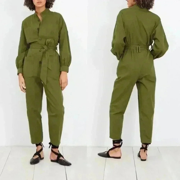 Apiece Apart Green Kiva Levante Jumpsuit Pant Flight Suit Belted Women’s 4 Vogue - Picture 1 of 14